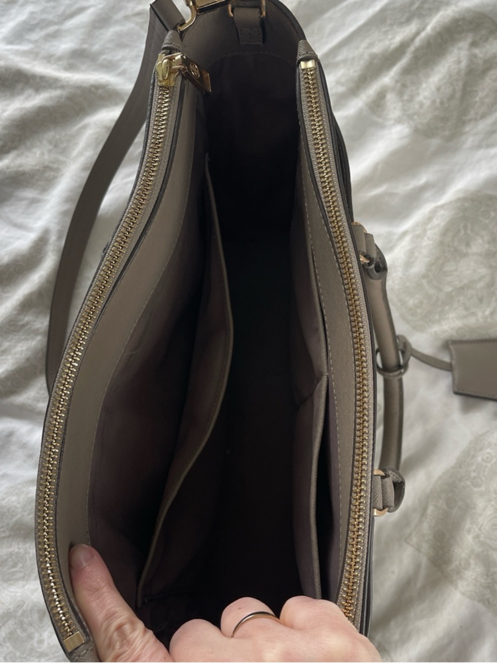 Tory Burch Taupe Saffiano Satchel with Gold Hardware - Picture 6 of 7